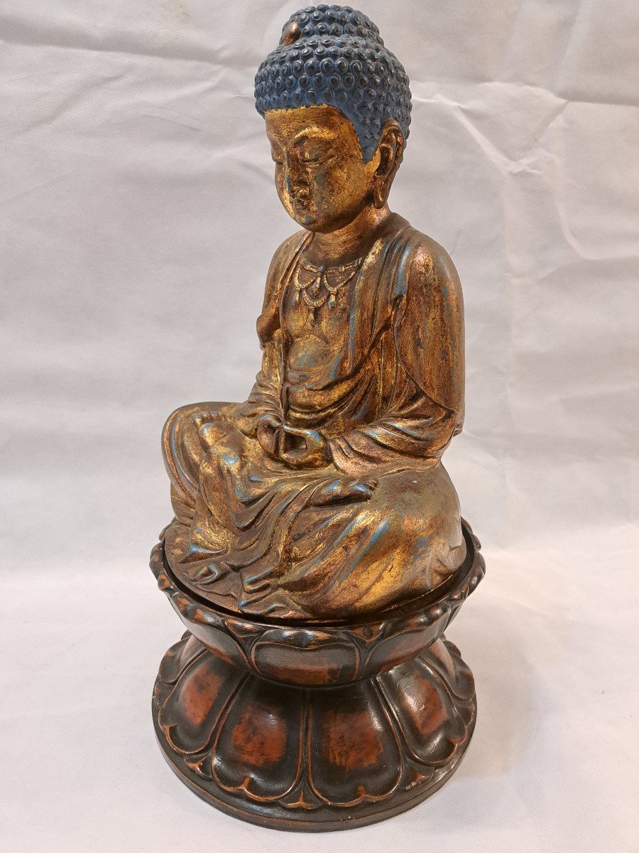 Scultura di Buddha in terracotta dorata-photo-4