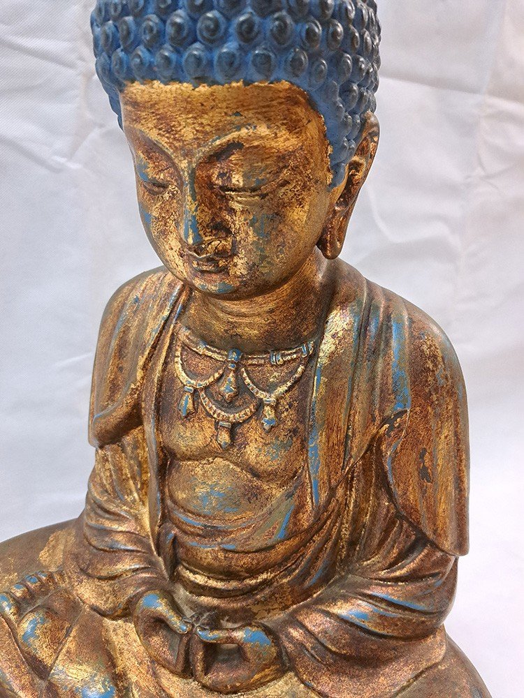 Scultura di Buddha in terracotta dorata-photo-2