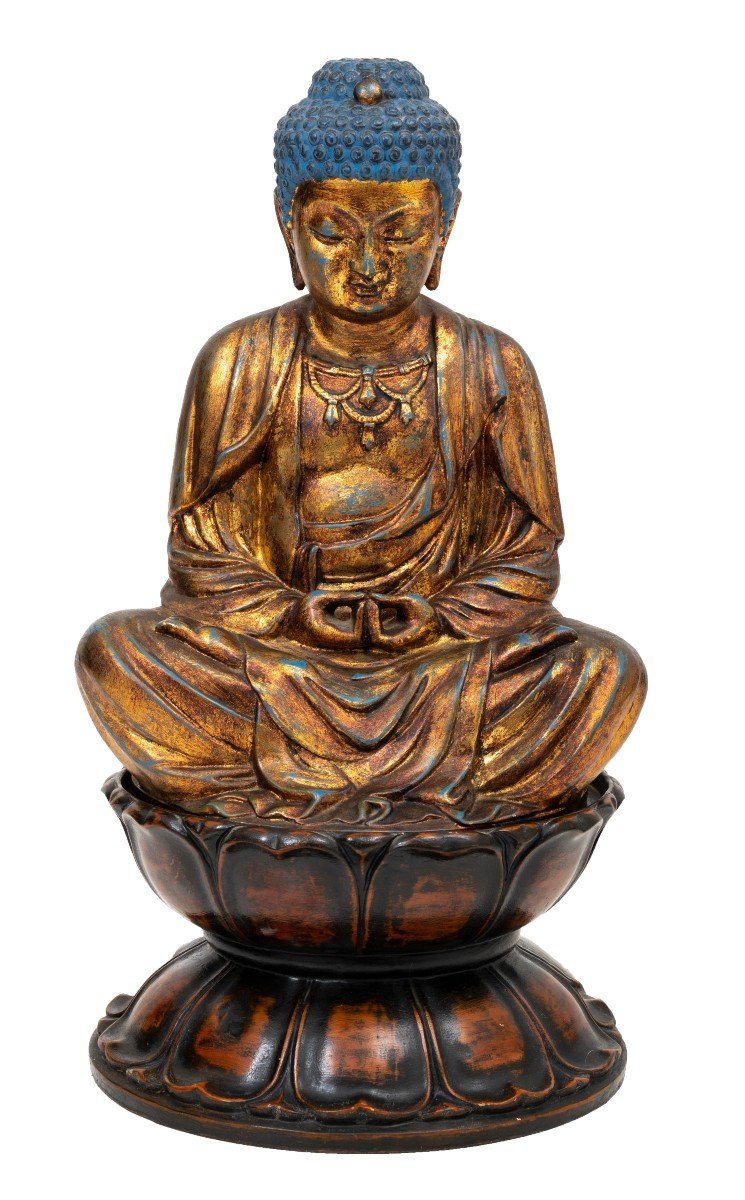 Scultura di Buddha in terracotta dorata