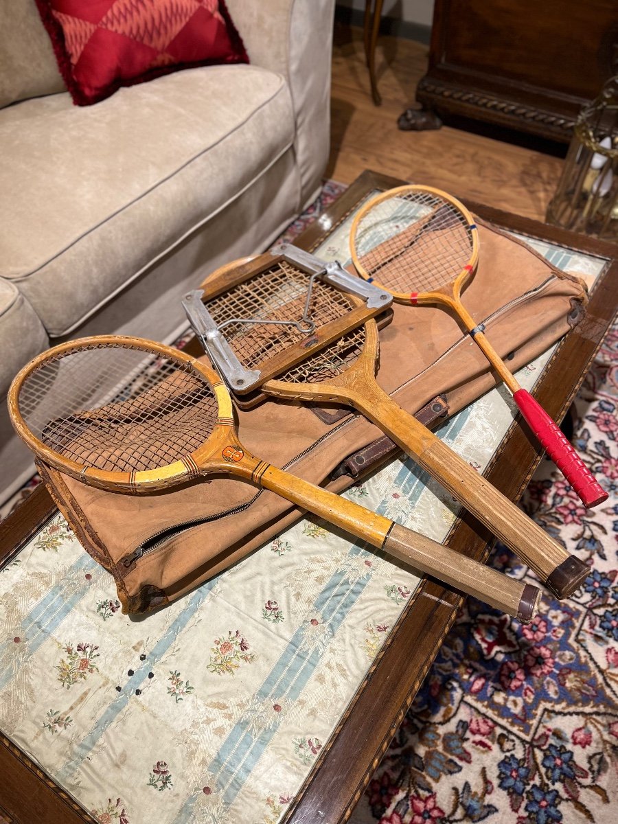 Set di racchette da tennis e badminton anni cinquanta Fias Benaglio, Balilla.