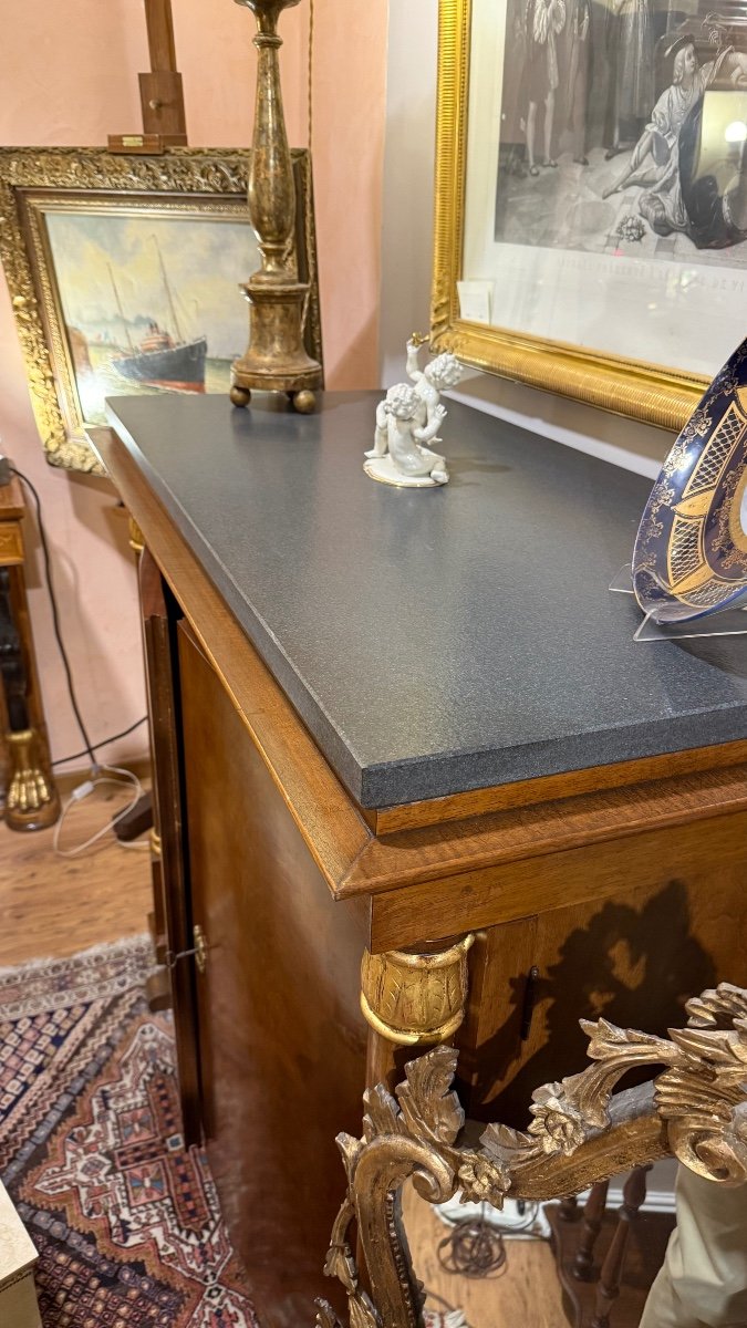 Credenza Biedermeier con sportelli spanciati in legno dì Ciliegio e piano in ardesia.-photo-2