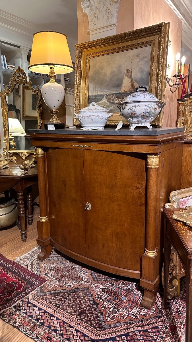 Credenza Biedermeier con sportelli spanciati in legno dì Ciliegio e piano in ardesia.-photo-3