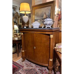 Credenza Biedermeier con sportelli spanciati in legno dì Ciliegio e piano in ardesia.