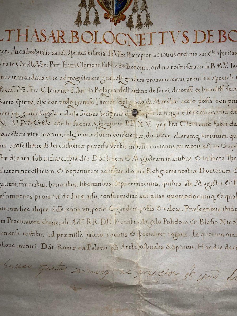 1621 - Diploma di confraternita manoscritto su pergamena-photo-7