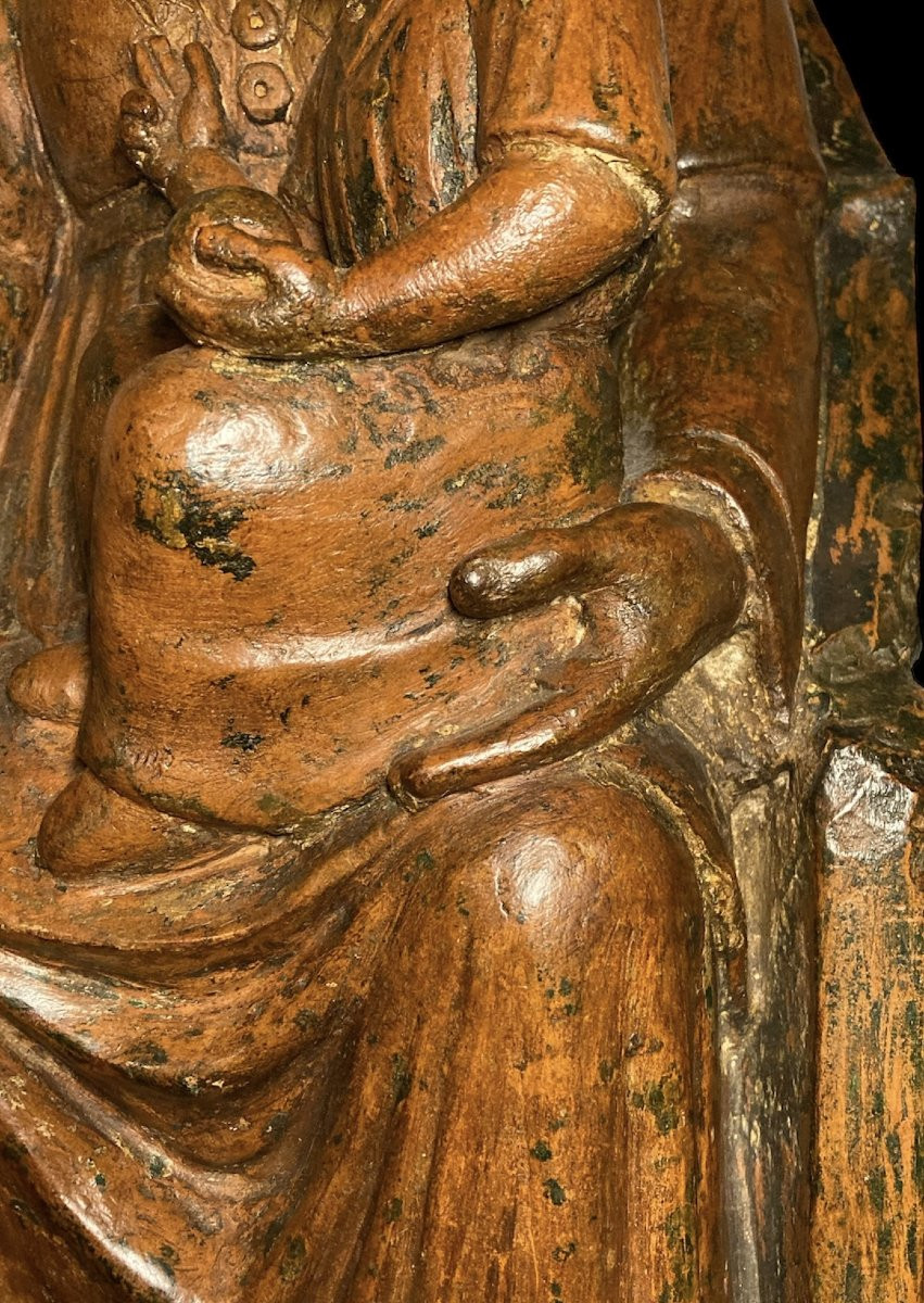 Inizio XV secolo - Terracotta - Madonna in trono col Bambino-photo-3