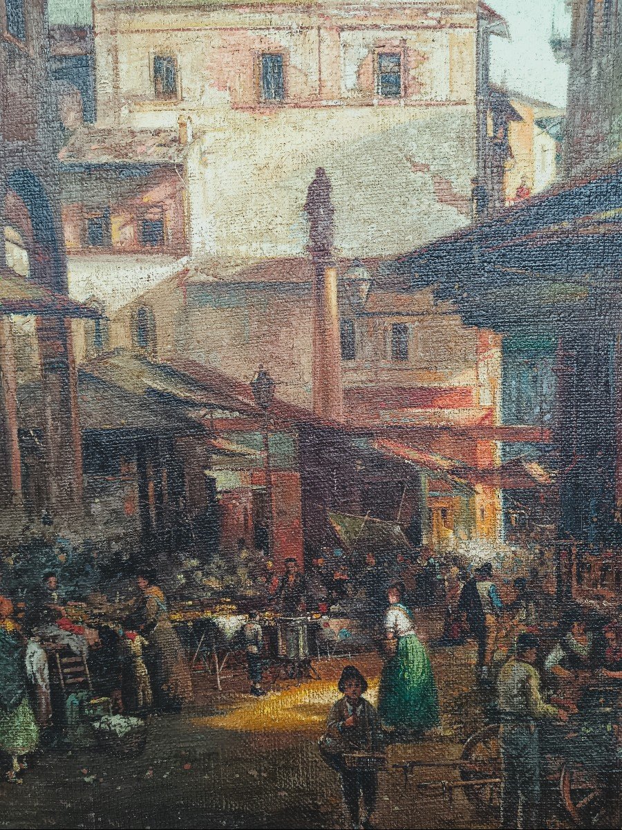 FRANK HOLT Warwick 1843/1928 FIRENZE veduta del vecchio mercato con il campanile di Giotto e la-photo-4