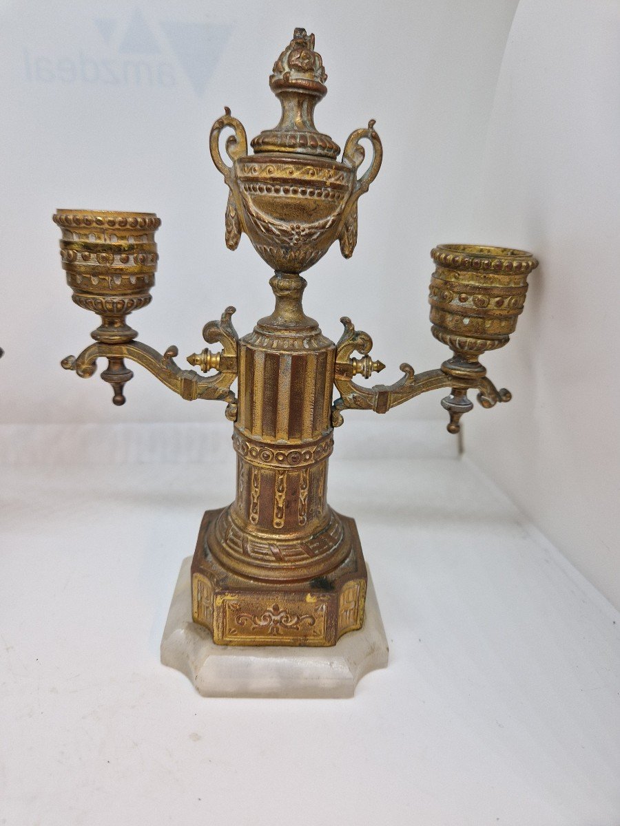 Coppia piccoli candelabri in bronzo con base in alabastro. Francia Napoleone III -photo-3