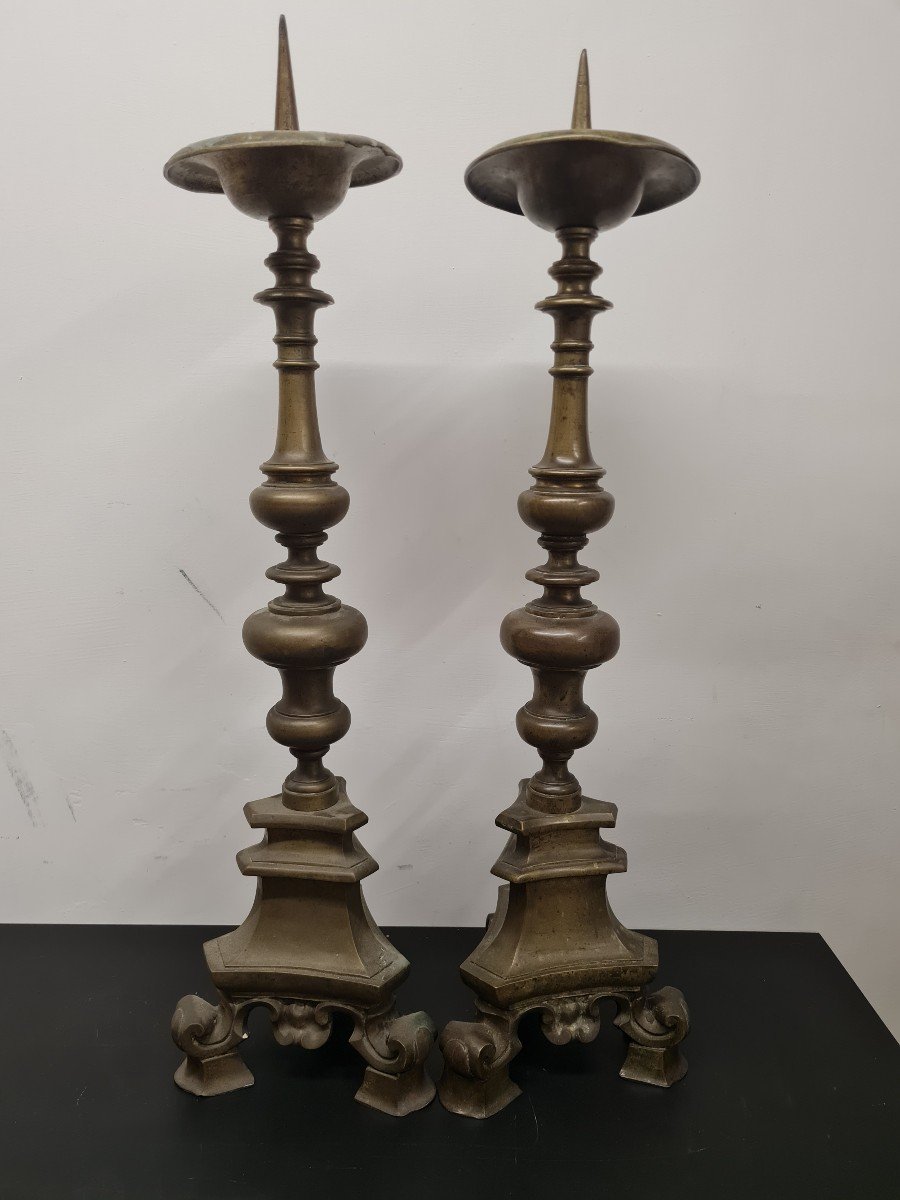 Coppia di candelabri in bronzo XVII secolo Nord Italia-photo-1