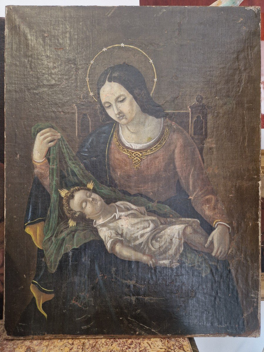 Quadro olio su tela Madonna con Bambino epoca fine settecento