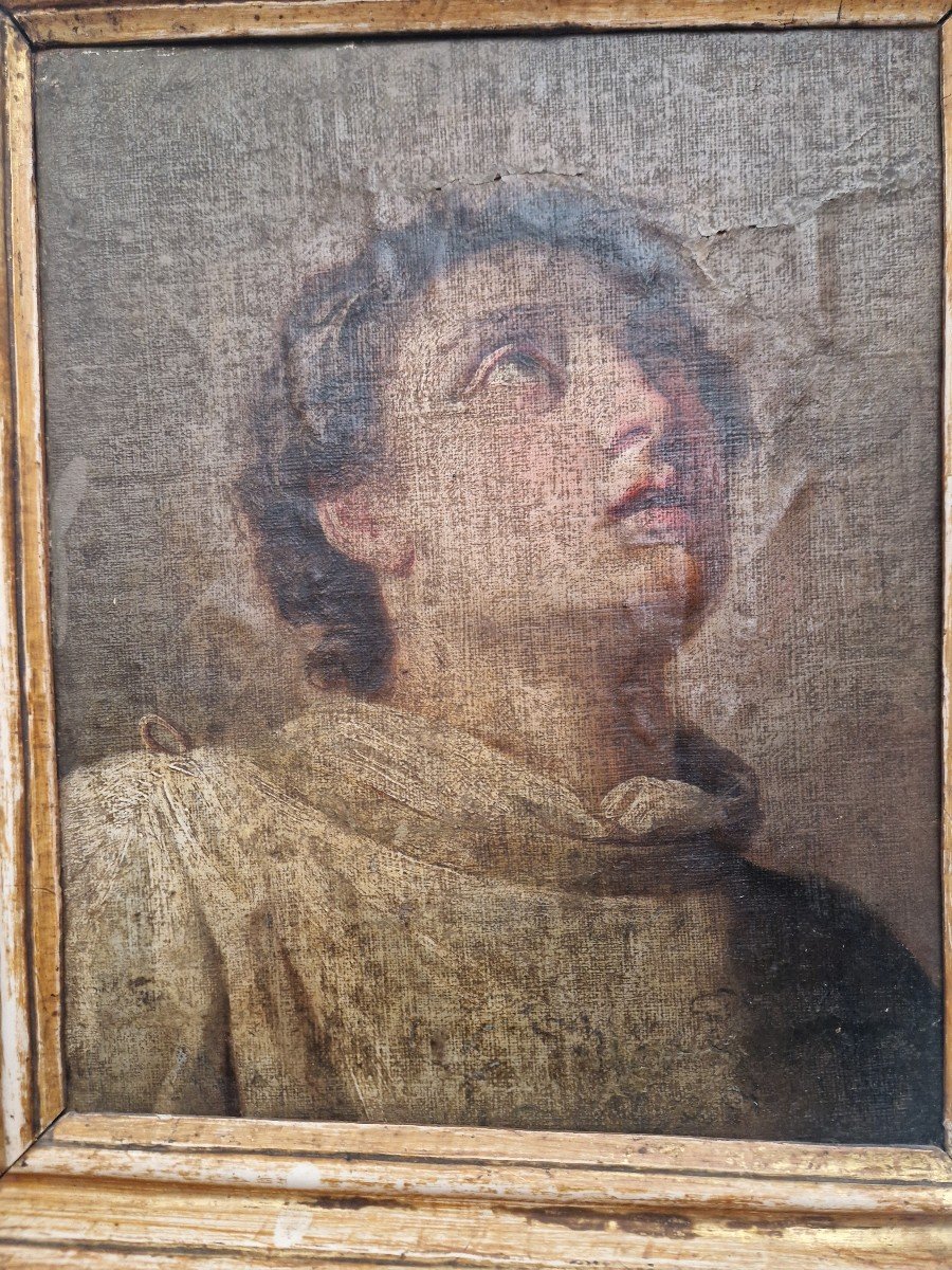 Quadro olio su tela raffigurante volto di Santo diciottesimo secolo Nord Italia-photo-2