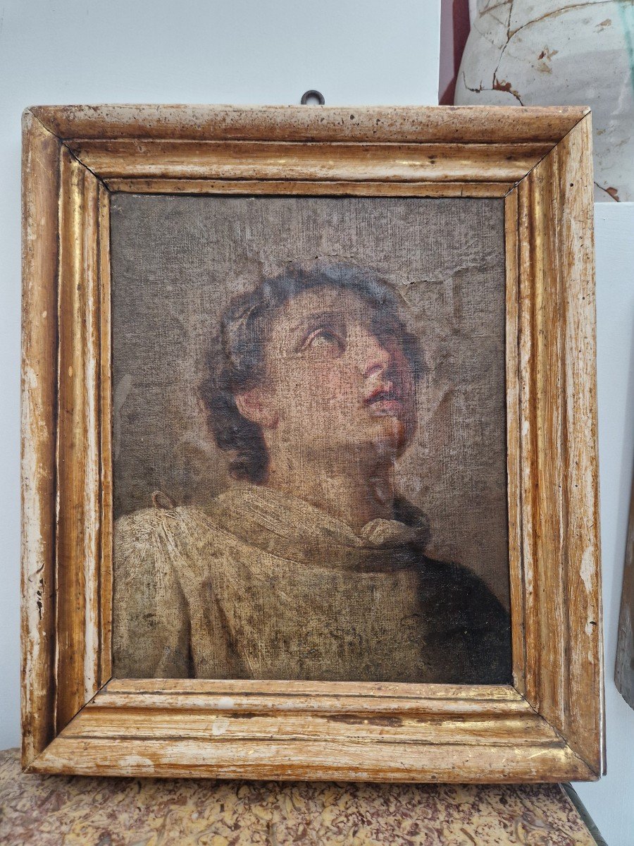 Quadro olio su tela raffigurante volto di Santo diciottesimo secolo Nord Italia-photo-1