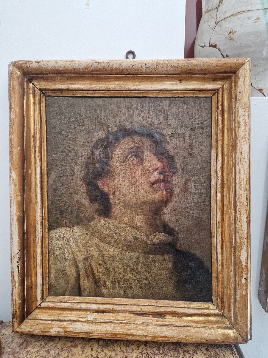 Quadro olio su tela raffigurante volto di Santo diciottesimo secolo Nord Italia