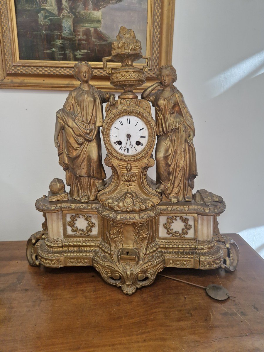 Orologio francesce in bronzo dorato e marmo fine ottocento