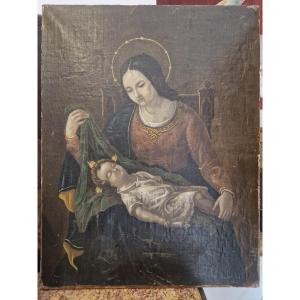 Quadro olio su tela Madonna con Bambino epoca fine settecento