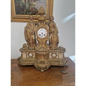 Orologio francesce in bronzo dorato e marmo fine ottocento