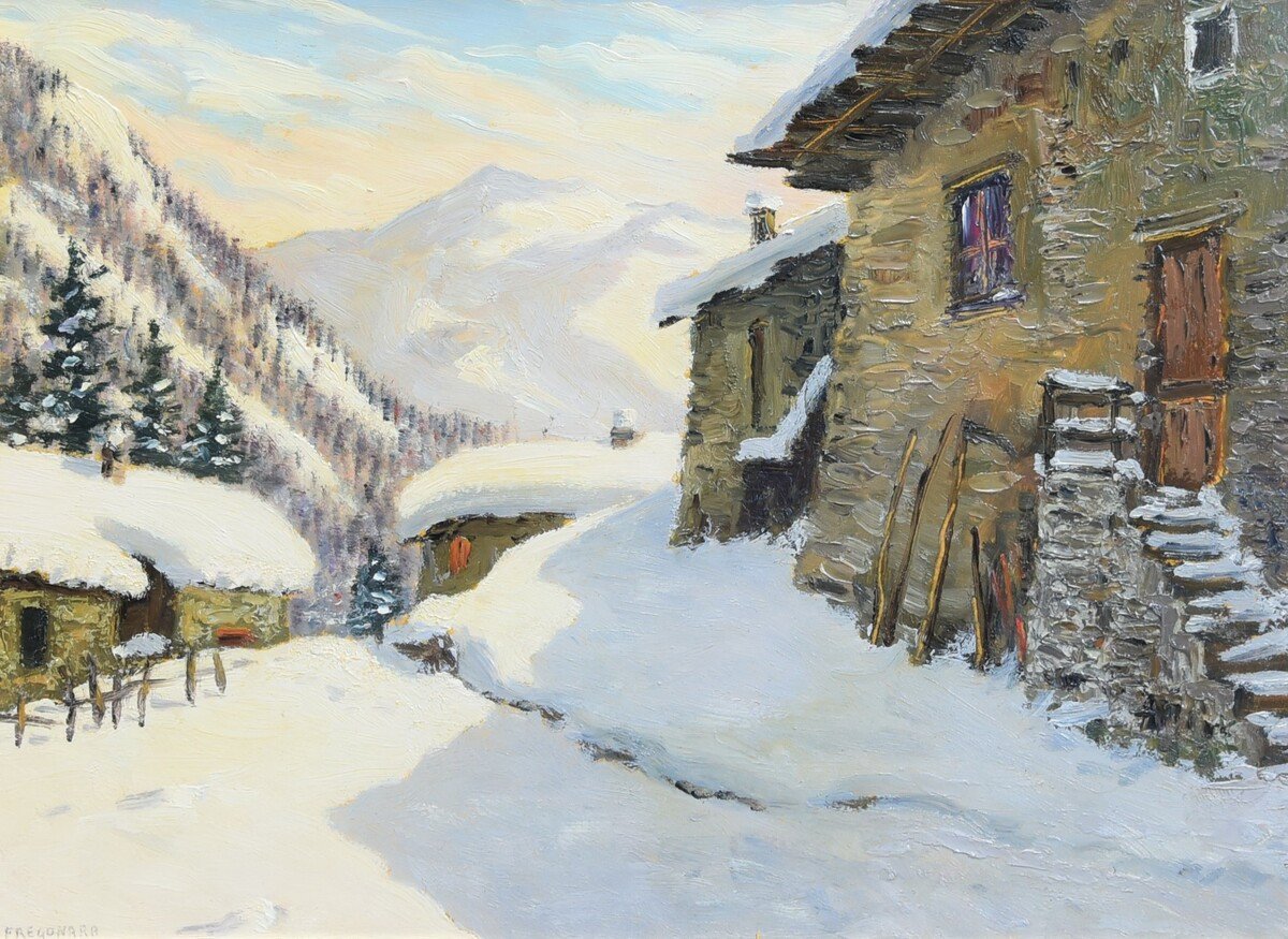 Peinture à l'Huile Sur Panneau - Paysage De Montagne Par Luciano Fregonara-photo-3