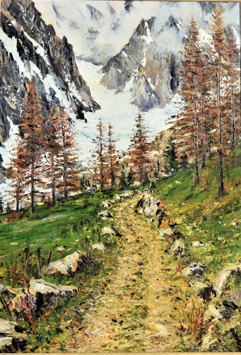 PAYSAGE DE MONTAGNE, HUILE SUR TOILE, XXe SIÈCLE-photo-1