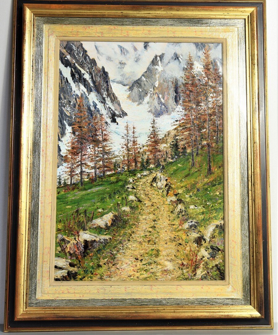 PAYSAGE DE MONTAGNE, HUILE SUR TOILE, XXe SIÈCLE