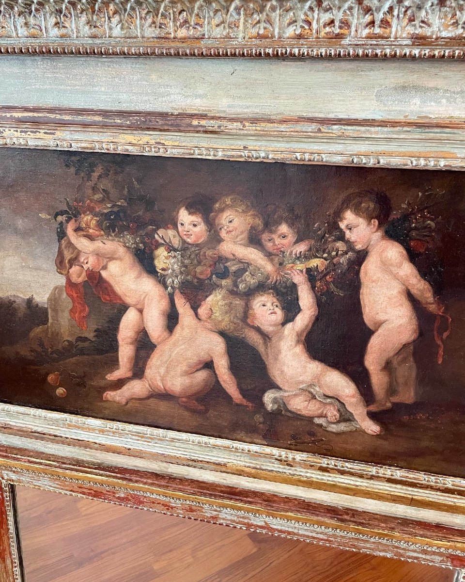 Specchio da camino con dipinto con putti dal Rubens-photo-2