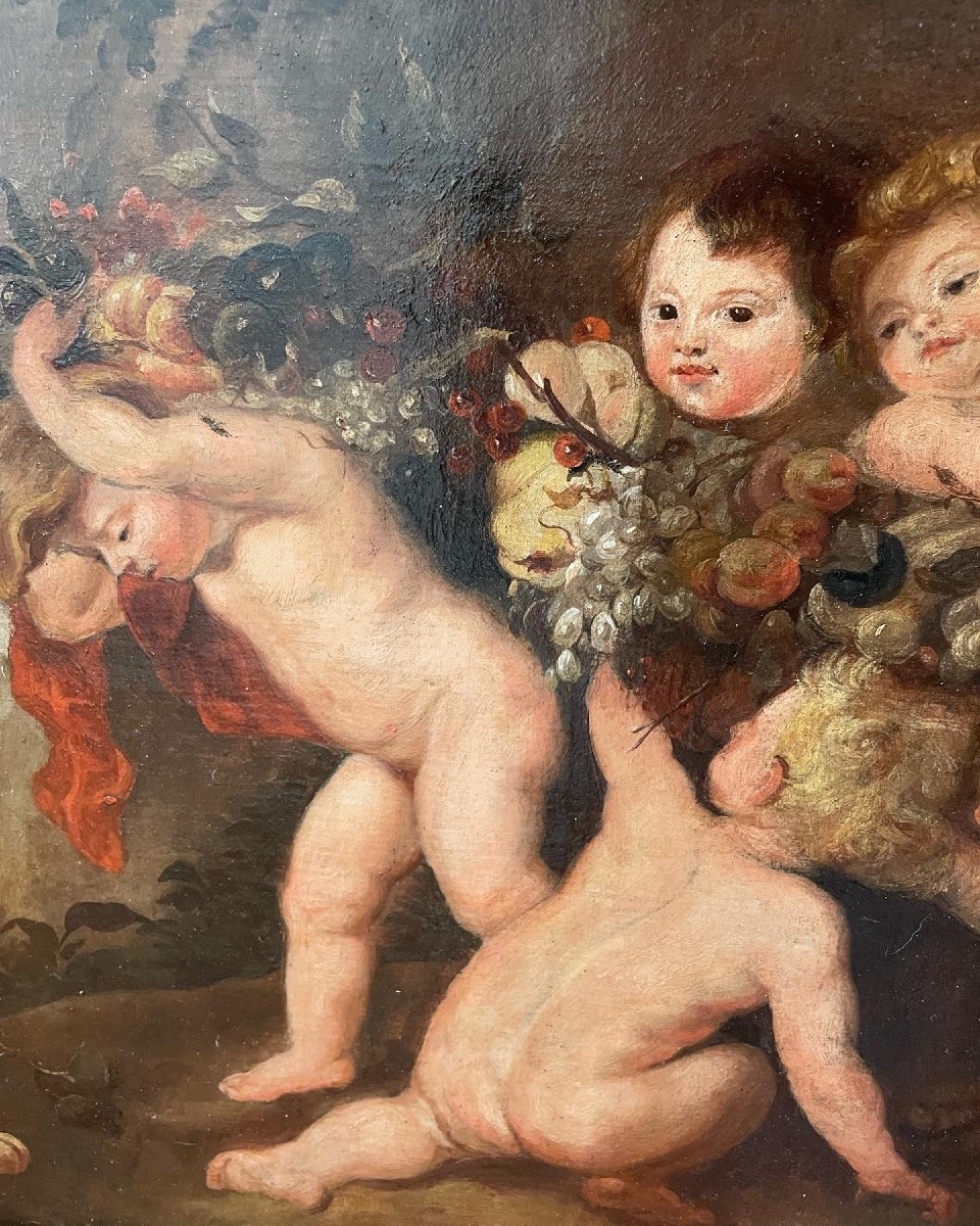 Specchio da camino con dipinto con putti dal Rubens-photo-3