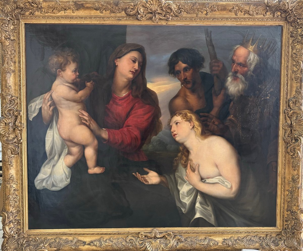 Madonna Col Bambino E Tre Peccatori Pentiti. (da Van Dyck). XIXsec. -photo-2