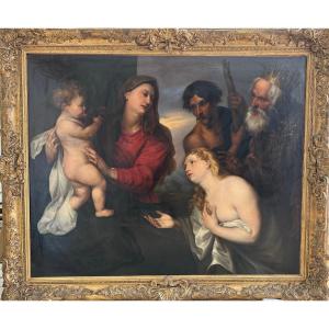 Madonna Col Bambino E Tre Peccatori Pentiti. (da Van Dyck). XIXsec. 