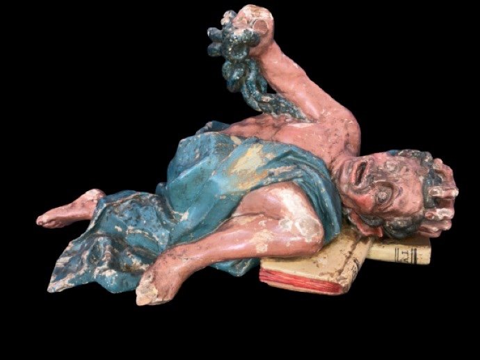 Bella scultura in legno policromo raffigurante il diavolo XVIII secolo