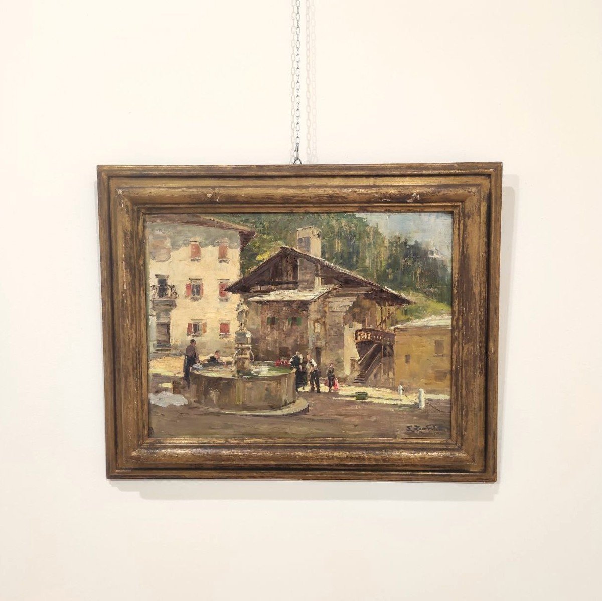 LODOVICO ZAMBELETTI, OLIO SU TELA 'CASA DI TIZIANO' INIZI XX sec.-photo-3