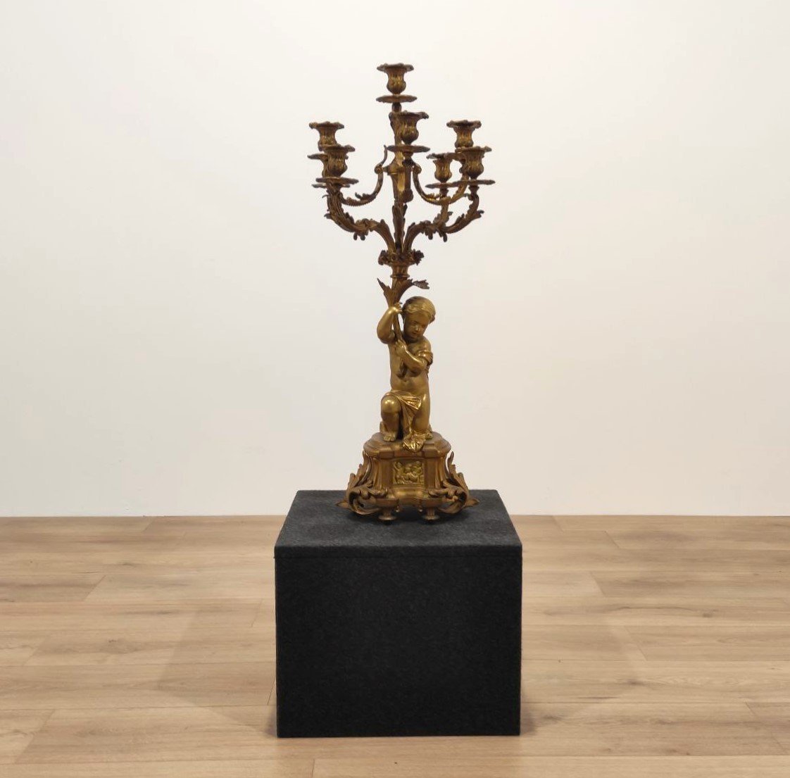 Candelabro antico in bronzo dorato, H. Picard metà XIX sec.-photo-2