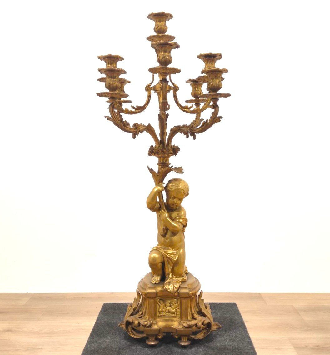 Candelabro antico in bronzo dorato, H. Picard metà XIX sec.