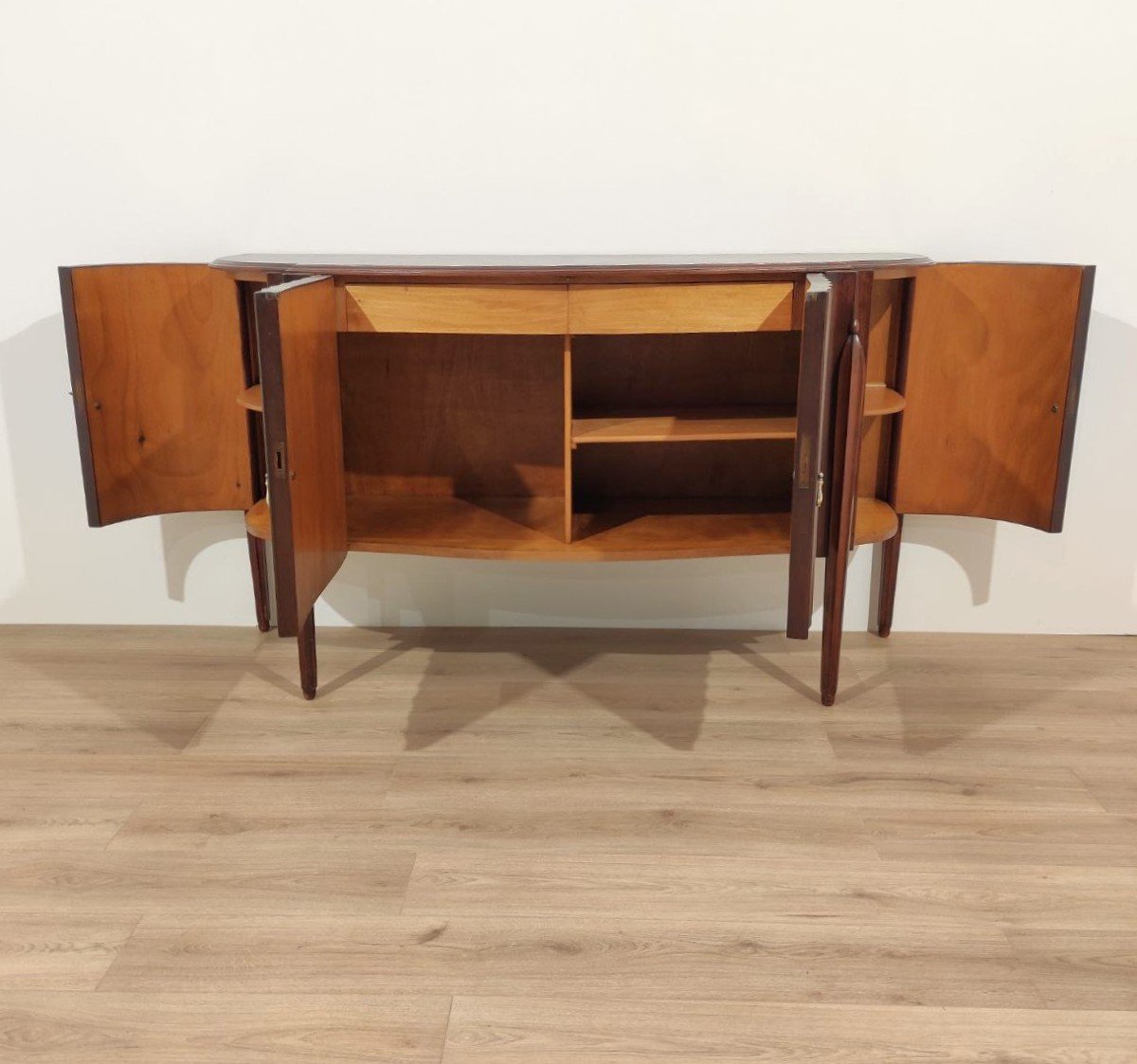 CREDENZA 4 ANTE  IN MOGANO DESIGN DI JACQUES E. RUHLMAN, ANNI '40 -photo-2