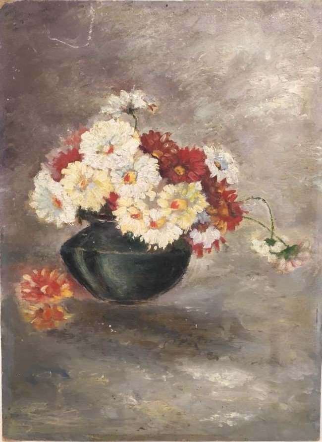 QUADRO VASO DI FIORI PITTURA AD OLIO, INIZIO '900