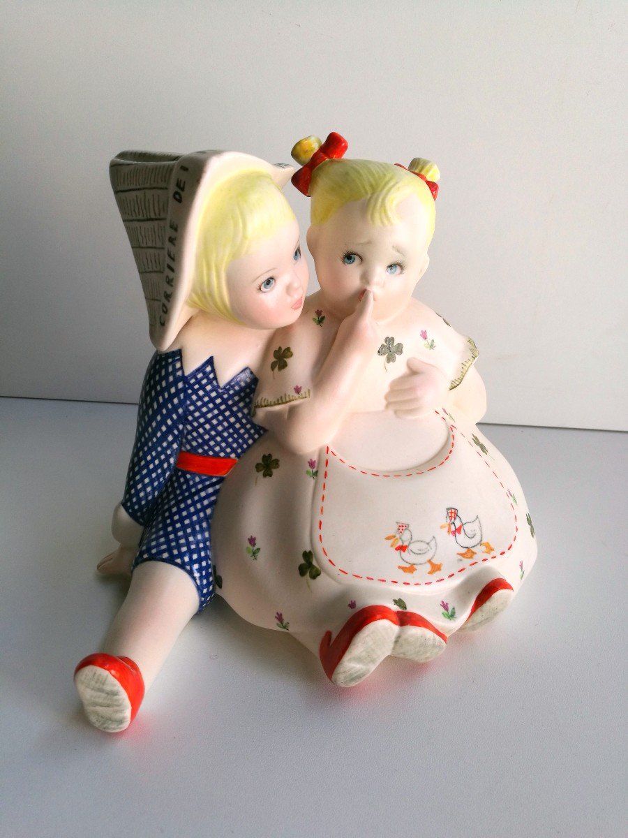 LENCI, COPPIA BIMBI IN CERAMICA 1939 