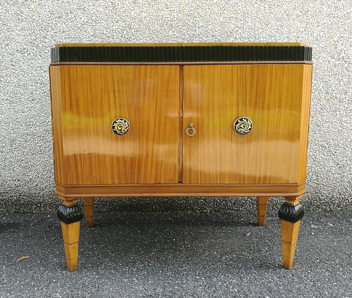 CREDENZA IN MOGANO BIONDO CON MARMO DI VERONA 