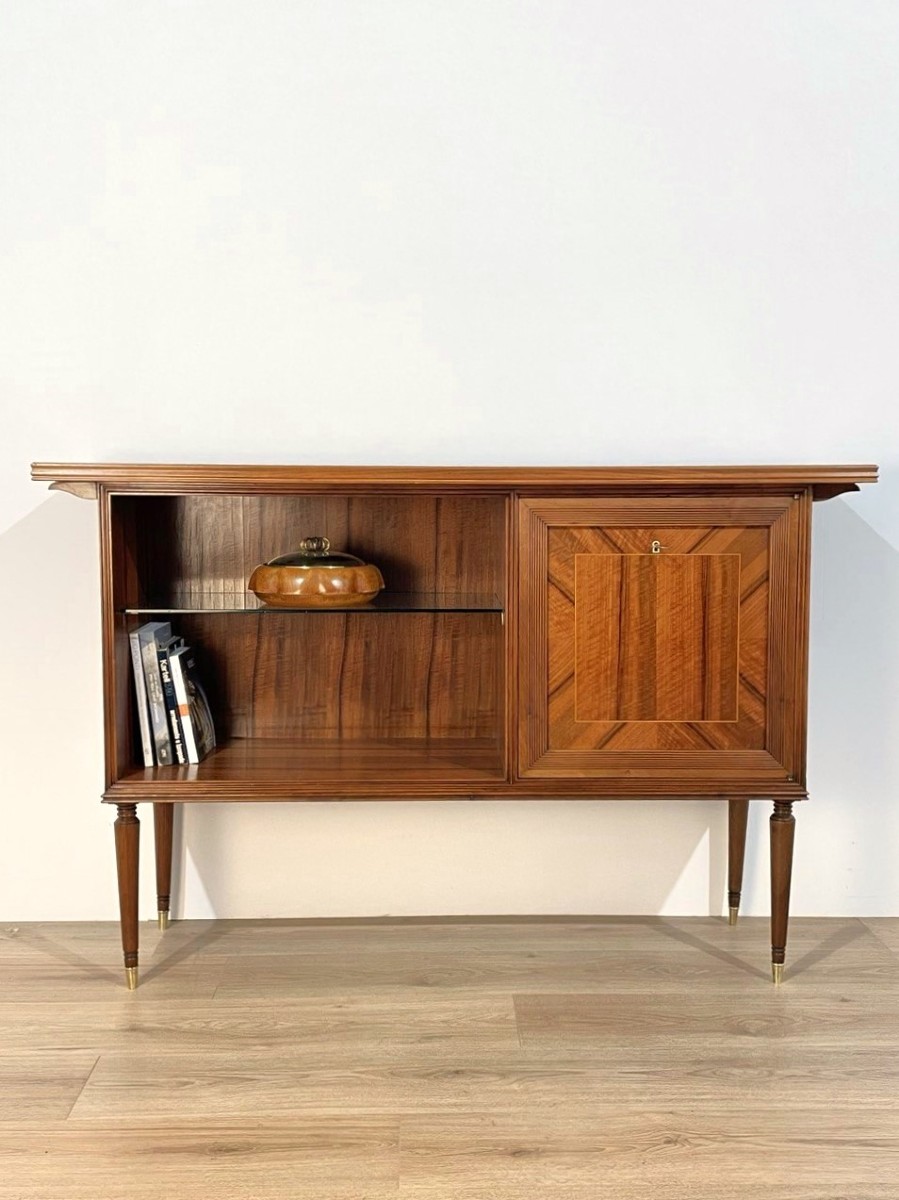 CREDENZA APERTA IN NOCE CON BAR, ITALIA ANNI '50