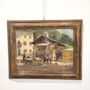 LODOVICO ZAMBELETTI, OLIO SU TELA 'CASA DI TIZIANO' INIZI XX sec.