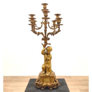 Candelabro antico in bronzo dorato, H. Picard metà XIX sec.