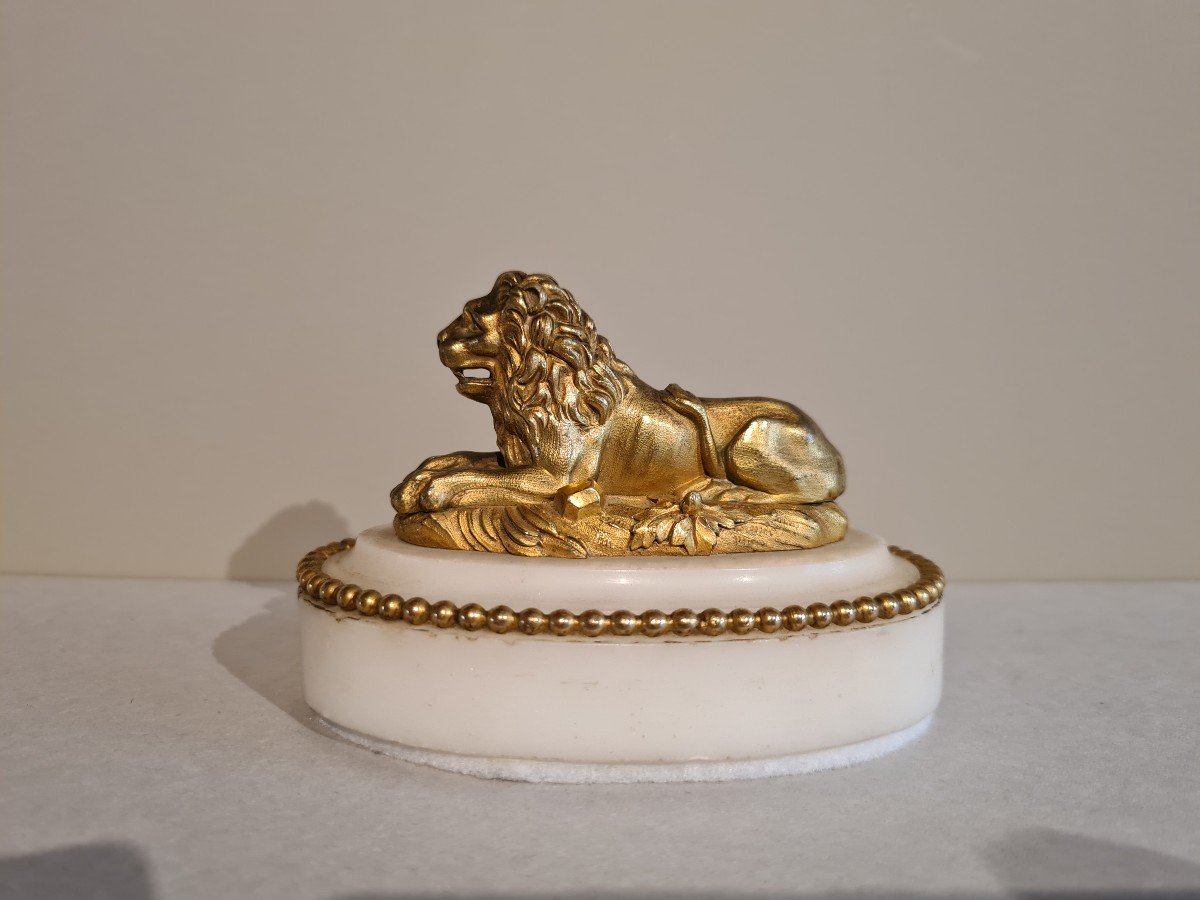 Coppia di leoni in bronzo dorato-photo-2