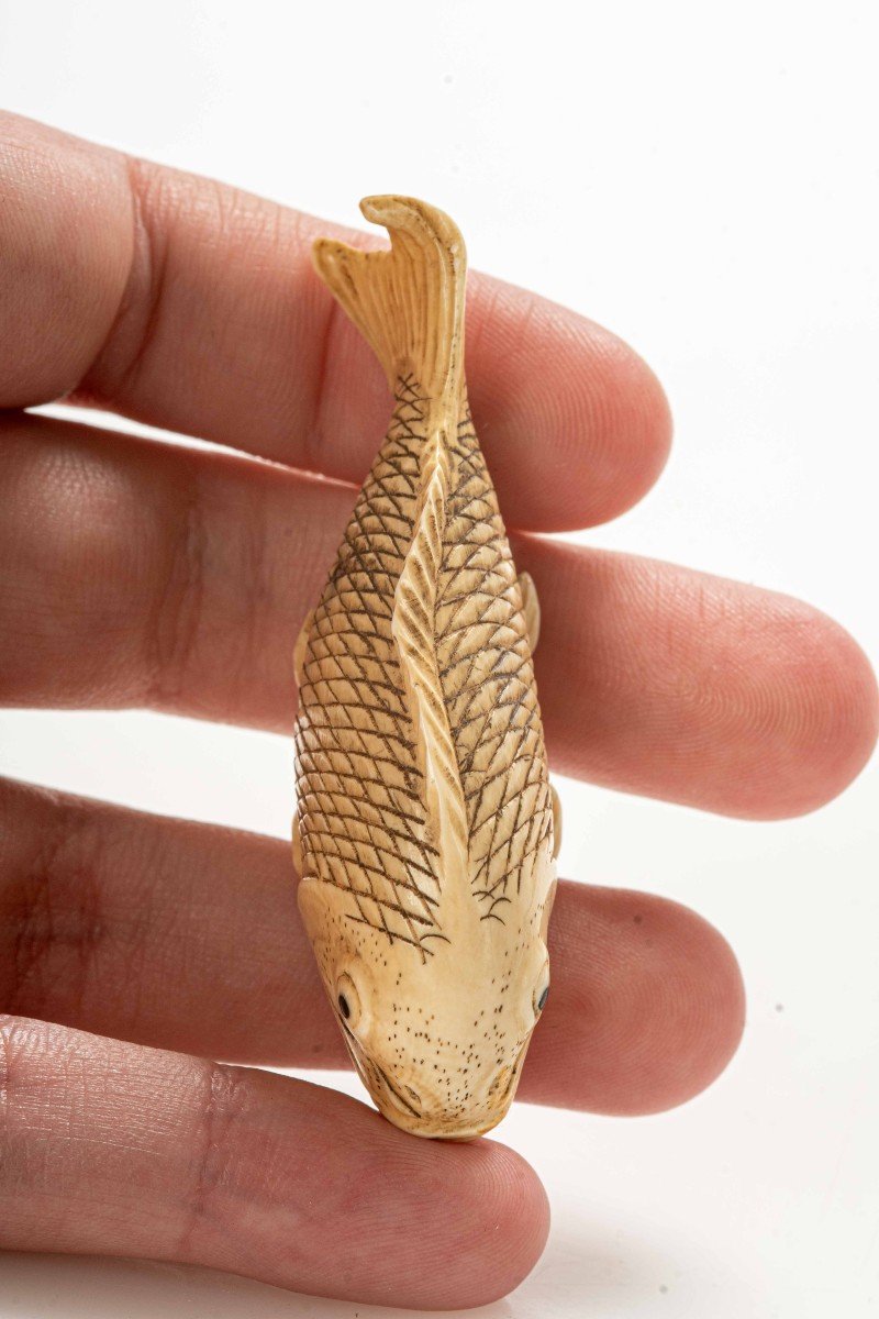 Netsuke in avorio raffigurante una carpa koi -photo-1