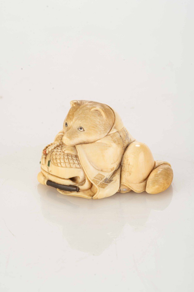 Netsuke in avorio raffigurante un Tanuki