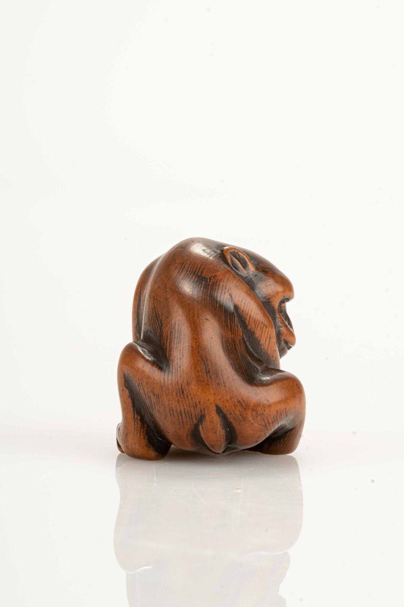 Netsuke giapponese raffigurante una scimmia con una tartaruga-photo-1