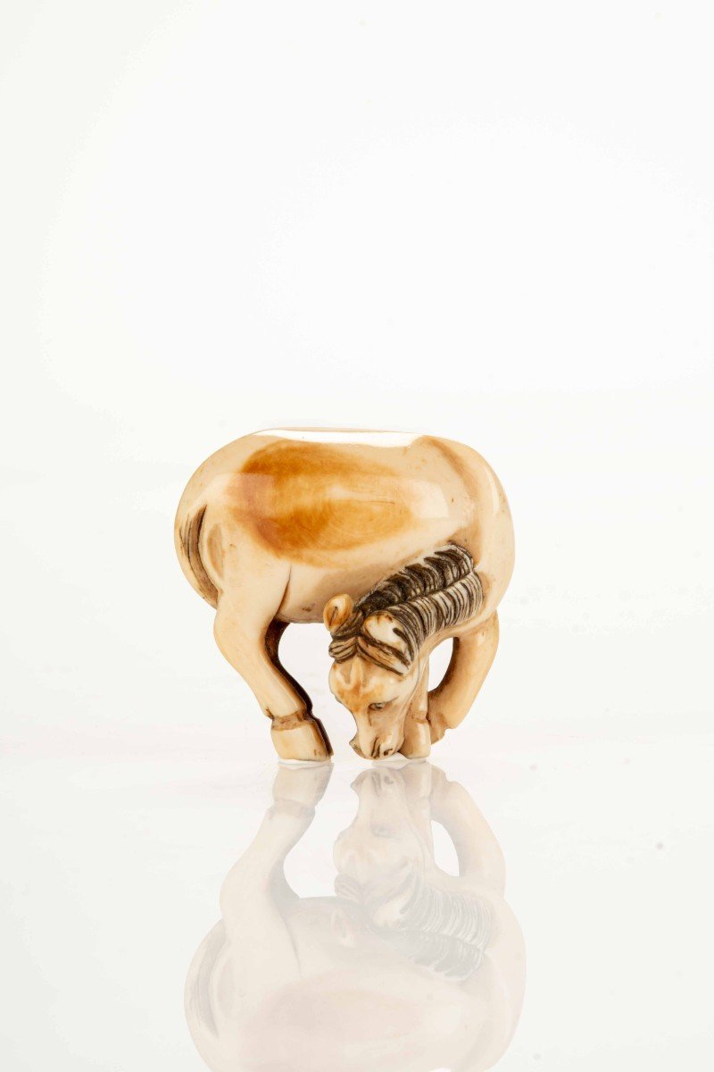 Netsuke giapponese in avorio raffigurante un cavallo