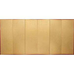 Luminoso Byobu paravento a sei pannelli rivestiti con carta e polvere d'oro