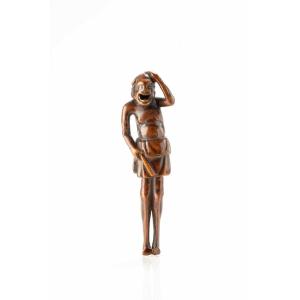 Netsuke in legno di bosso raffigurante un isolano del Mare del Sud