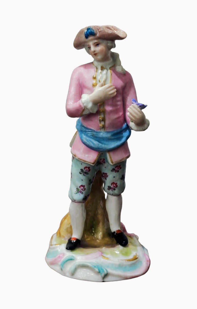 Statuina in porcellana dipinta di Meissen del XVIII secolo