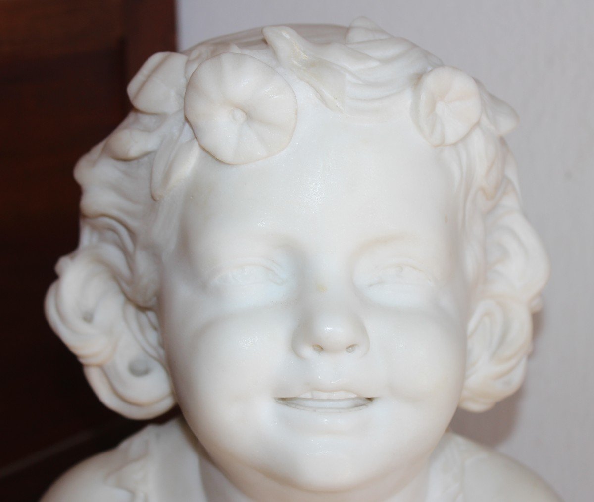 BUSTO IN MARMO STATUARIO DI CARRARA  "BAMBINA SORRIDENTE", FINE XIX SECOLO.-photo-2