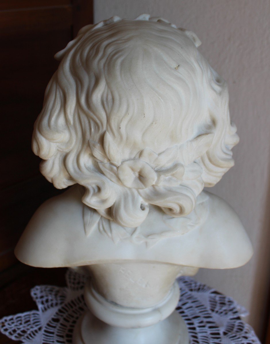 BUSTO IN MARMO STATUARIO DI CARRARA  "BAMBINA SORRIDENTE", FINE XIX SECOLO.-photo-3