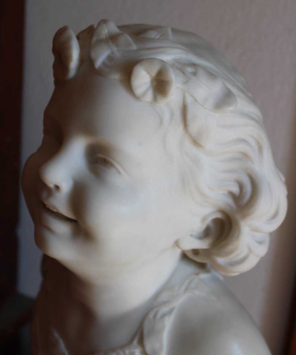 BUSTO IN MARMO STATUARIO DI CARRARA  "BAMBINA SORRIDENTE", FINE XIX SECOLO.-photo-4