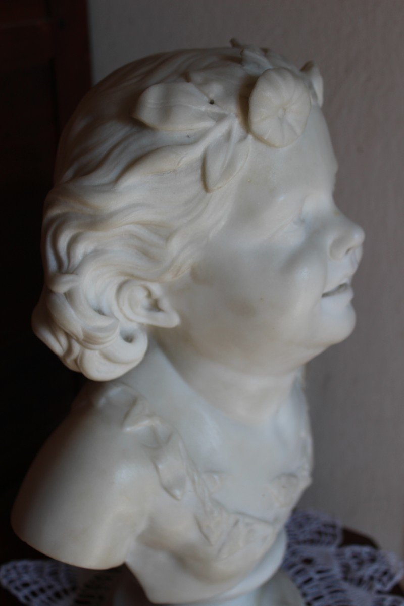 BUSTO IN MARMO STATUARIO DI CARRARA  "BAMBINA SORRIDENTE", FINE XIX SECOLO.-photo-4