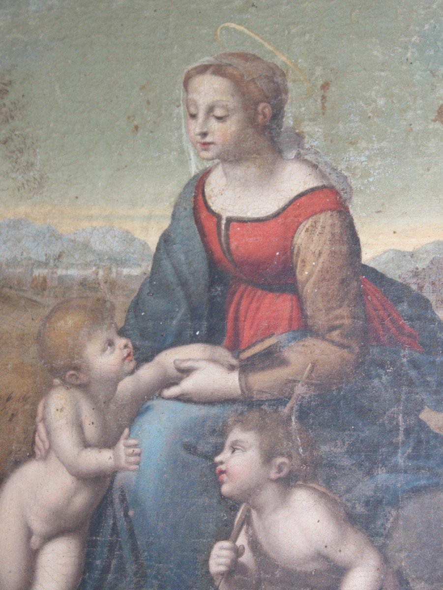 "MADONNA CON GESù BAMBINO E SAN GIOVANNINO" COPIA DEL XVIII SECOLO DI RAFFAELLO.